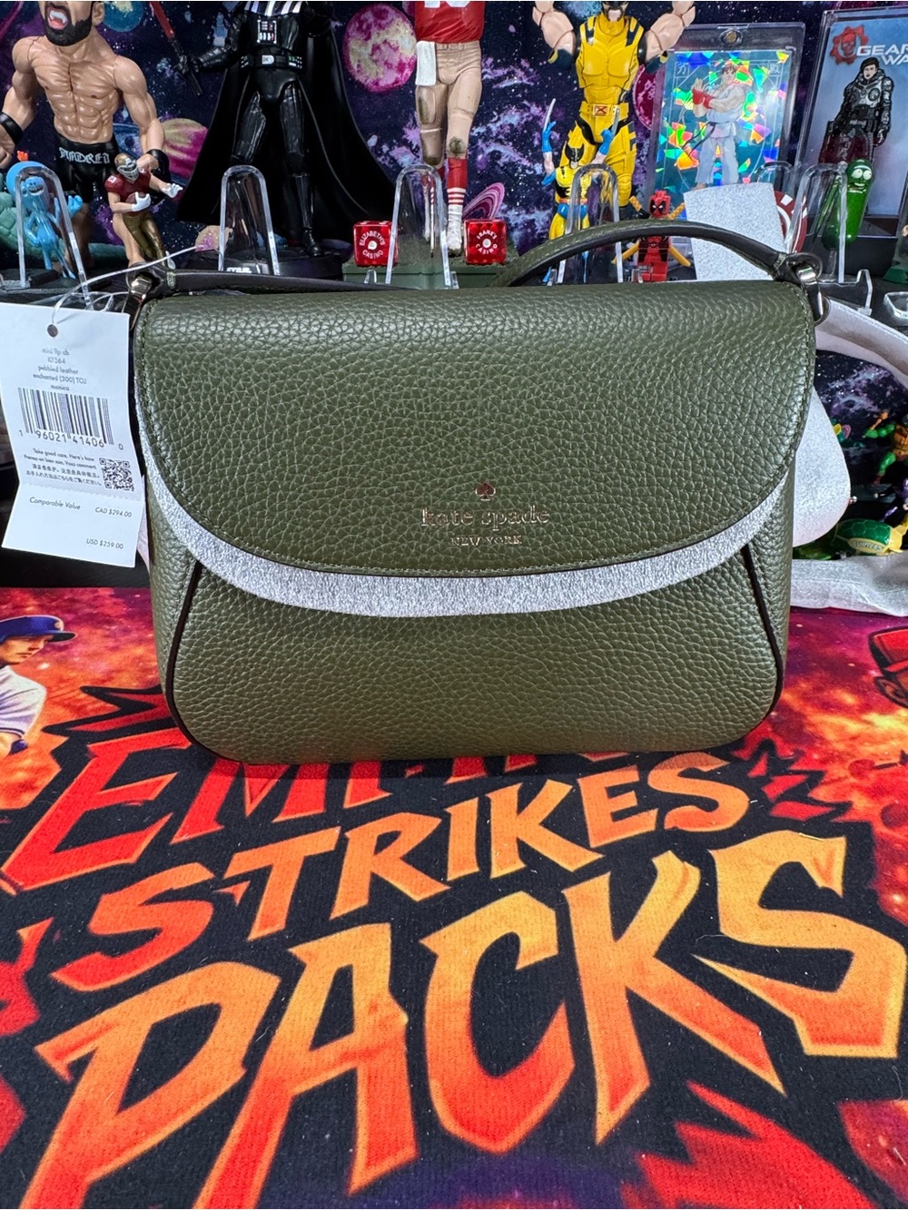 kate spade Olive Green Pebbled Leather Crossbody with Silver Trim